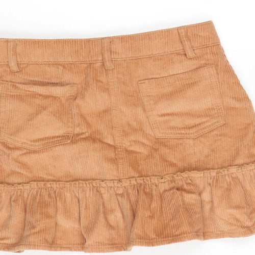 Matalan Girls Orange Cotton A-Line Skirt Size 8 Years Regular Button