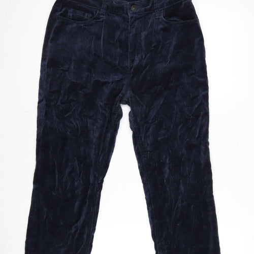 Marks and Spencer Womens Blue Cotton Blend Trousers Size 10 L22.5 in Regular Zip