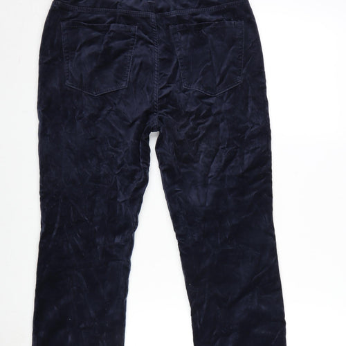Marks and Spencer Womens Blue Cotton Blend Trousers Size 10 L22.5 in Regular Zip