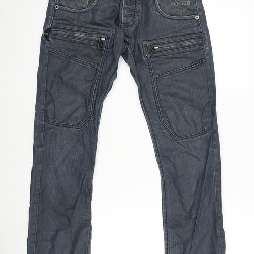 Police Mens Blue Cotton Bootcut Jeans Size 28 in L30 in Regular Button