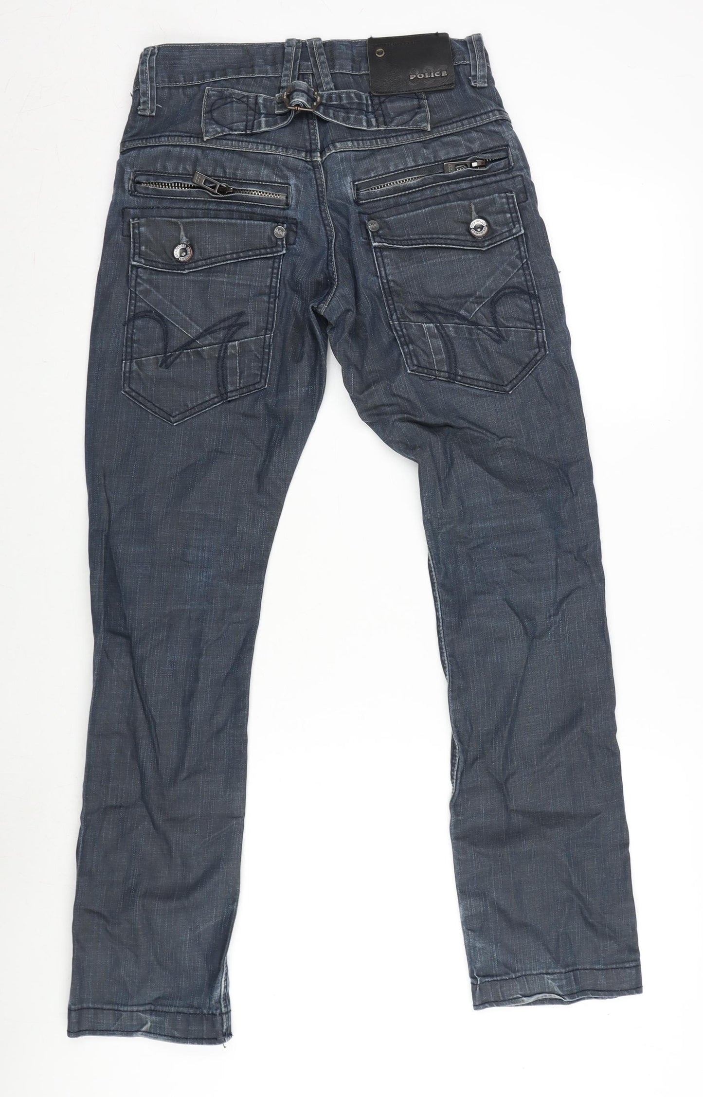 Police Mens Blue Cotton Bootcut Jeans Size 28 in L30 in Regular Button
