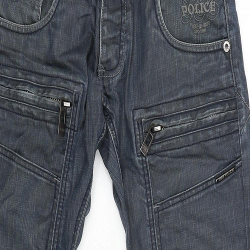 Police Mens Blue Cotton Bootcut Jeans Size 28 in L30 in Regular Button