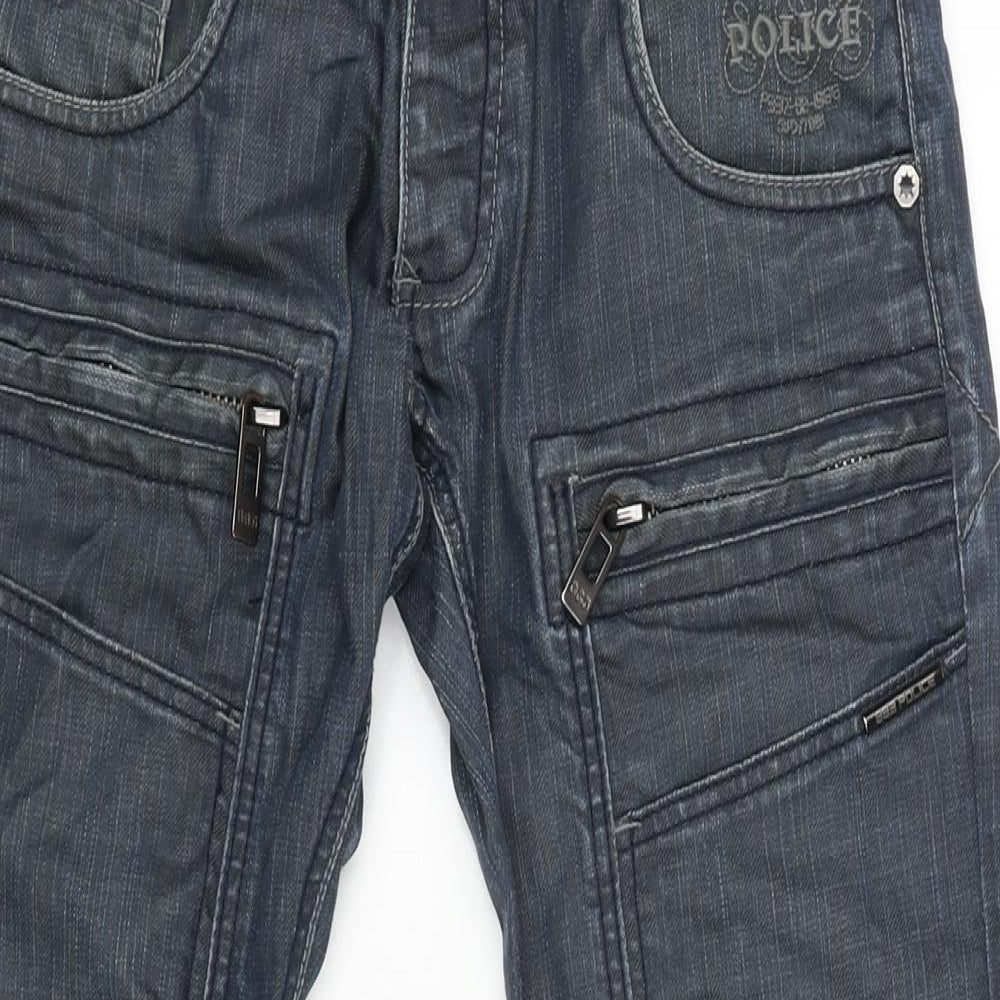 Police Mens Blue Cotton Bootcut Jeans Size 28 in L30 in Regular Button