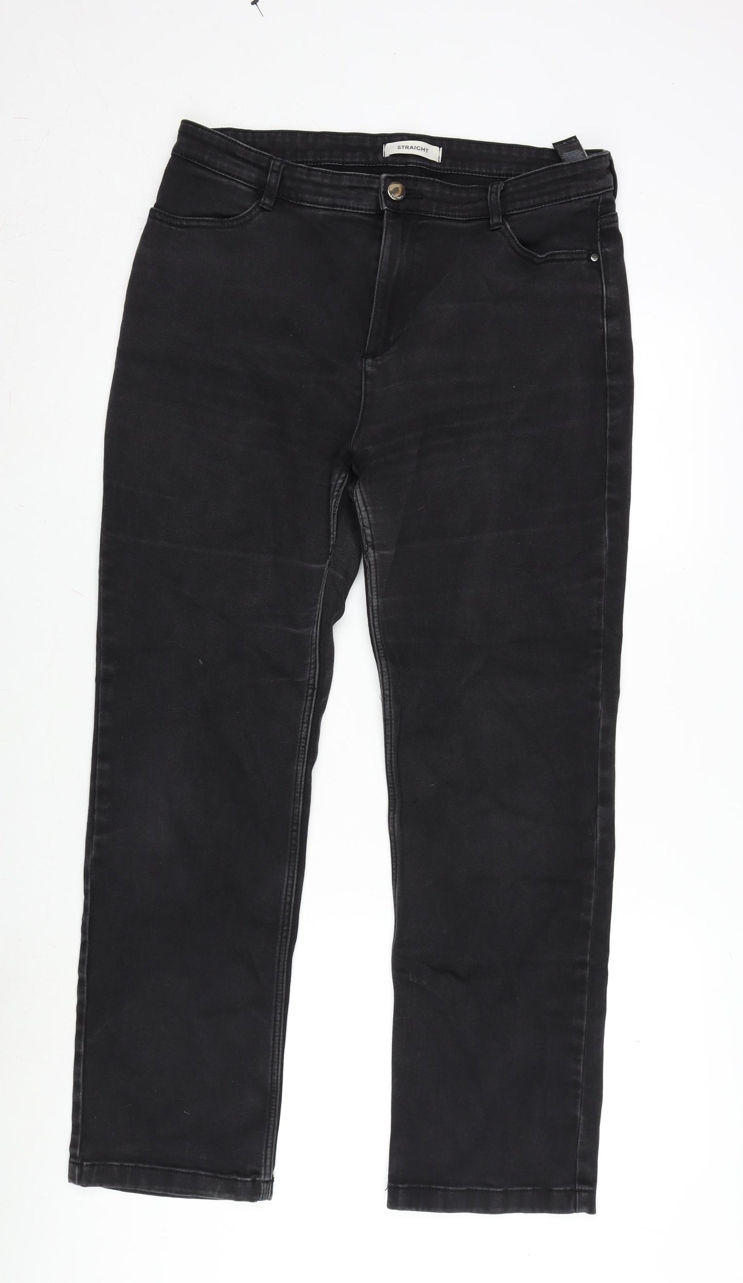 Marks and Spencer Womens Grey Cotton Blend Straight Jeans Size 16 L29 in Regular Zip