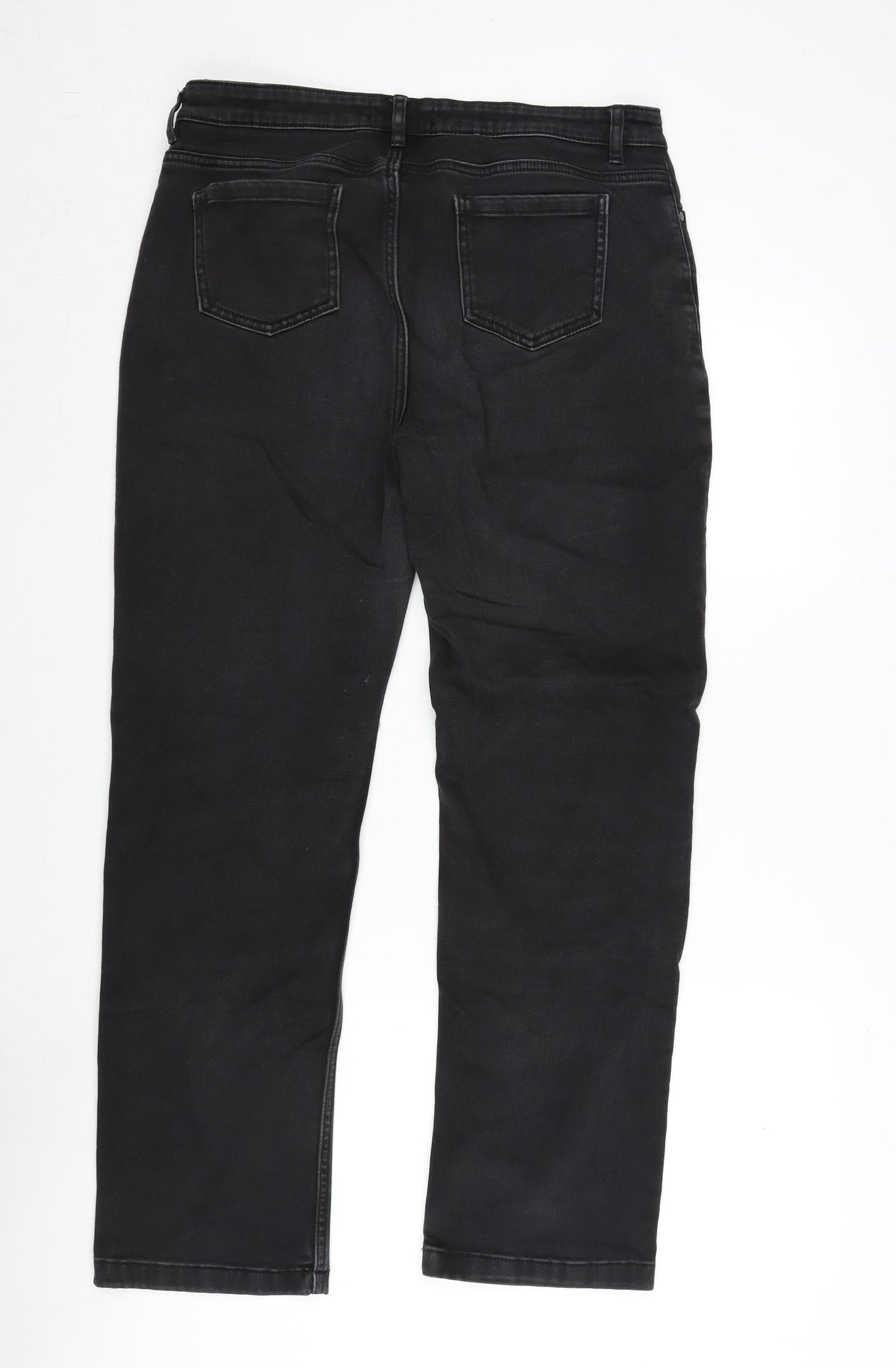 Marks and Spencer Womens Grey Cotton Blend Straight Jeans Size 16 L29 in Regular Zip