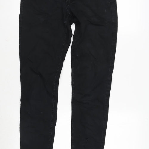 H&M Womens Black Cotton Blend Tapered Jeans Size 12 L30 in Regular Zip