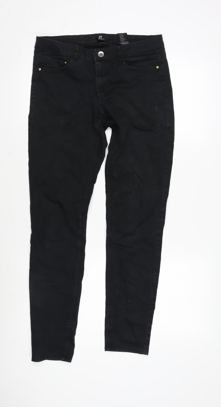 H&M Womens Black Cotton Blend Tapered Jeans Size 12 L30 in Regular Zip