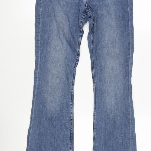 H&M Womens Blue Cotton Blend Bootcut Jeans Size 12 L31 in Regular Zip