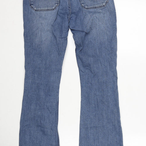 H&M Womens Blue Cotton Blend Bootcut Jeans Size 12 L31 in Regular Zip