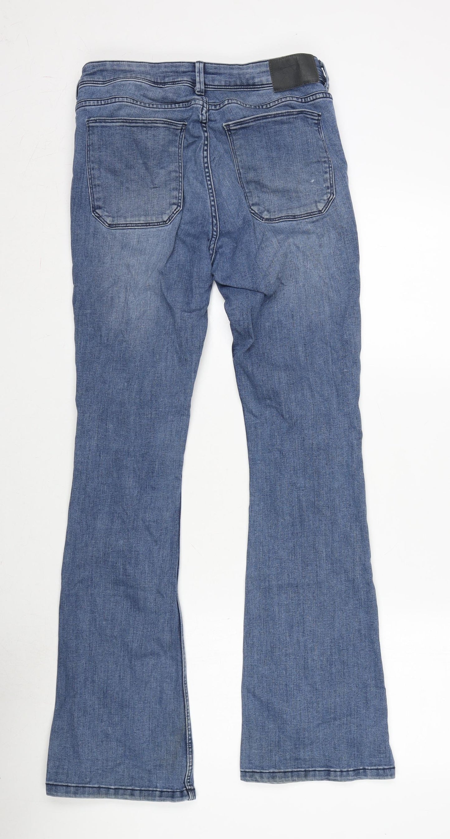 H&M Womens Blue Cotton Blend Bootcut Jeans Size 12 L31 in Regular Zip