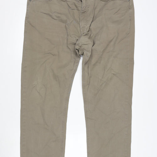 Marks and Spencer Mens Beige Cotton Blend Straight Jeans Size 42 in L33 in Regular Zip