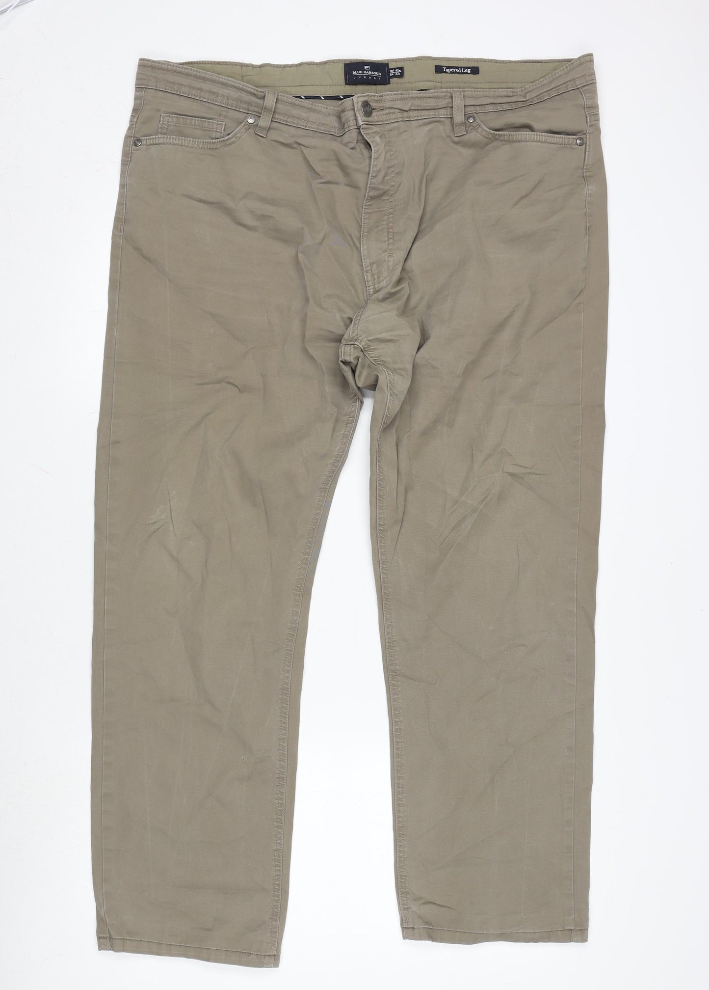 Marks and Spencer Mens Beige Cotton Blend Straight Jeans Size 42 in L33 in Regular Zip