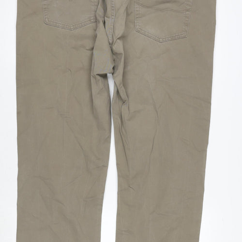 Marks and Spencer Mens Beige Cotton Blend Straight Jeans Size 42 in L33 in Regular Zip
