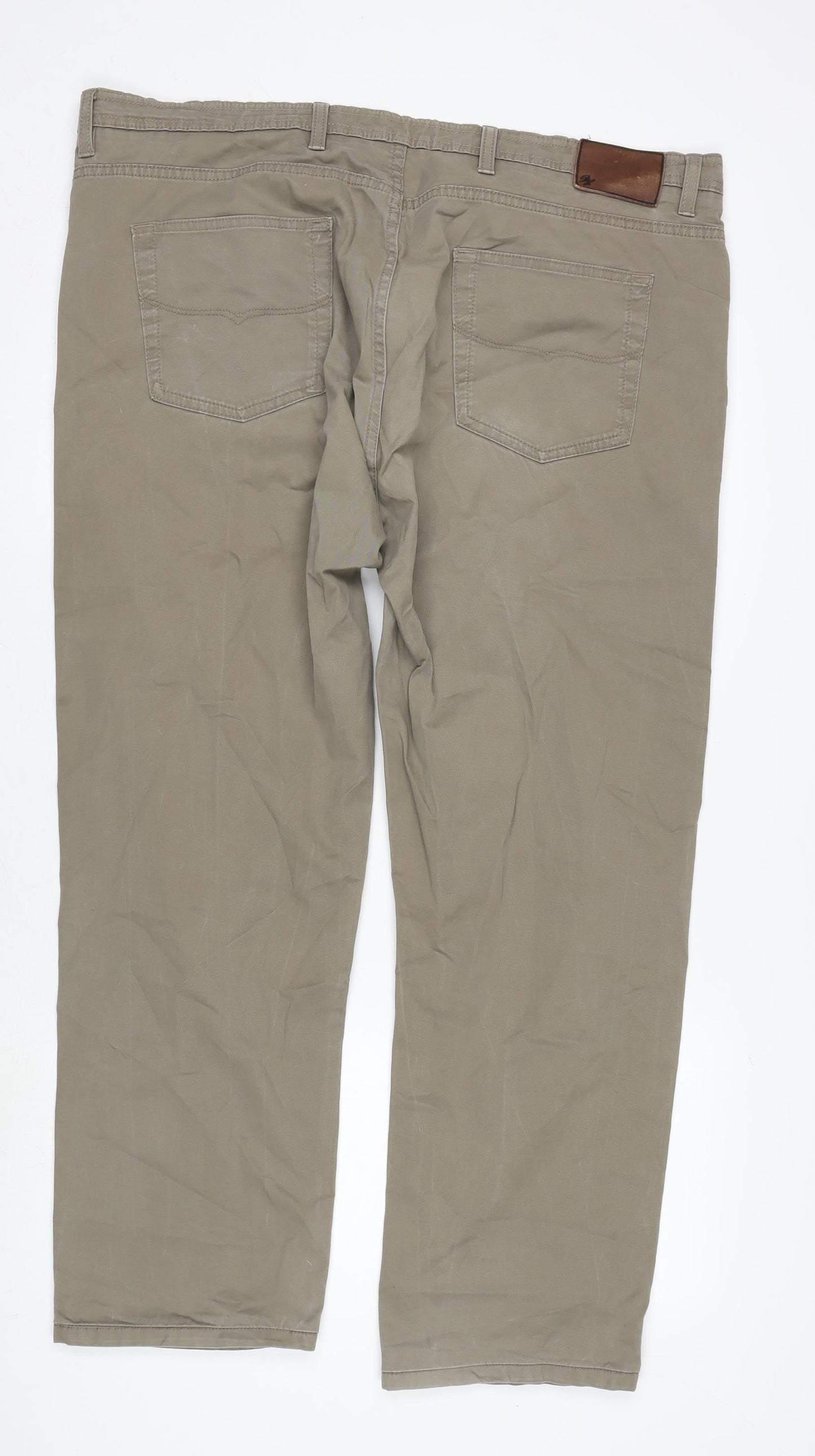 Marks and Spencer Mens Beige Cotton Blend Straight Jeans Size 42 in L33 in Regular Zip