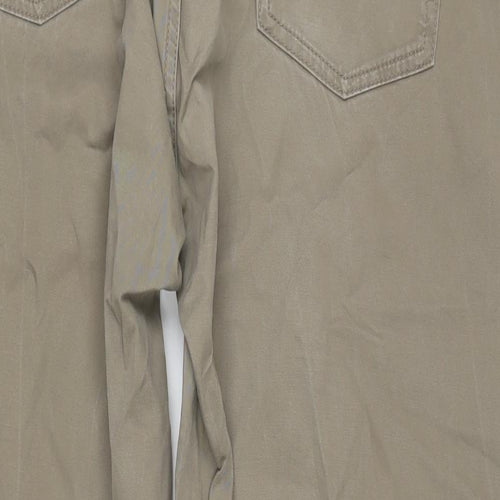 Marks and Spencer Mens Beige Cotton Blend Straight Jeans Size 42 in L33 in Regular Zip
