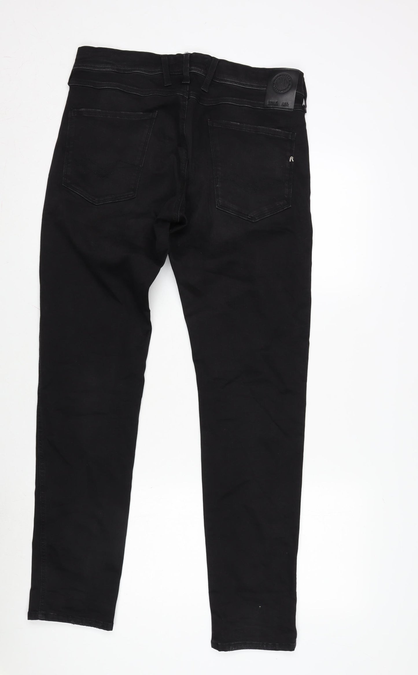 Replay Mens Black Polyester Straight Jeans Size 34 in L31 in Regular Zip