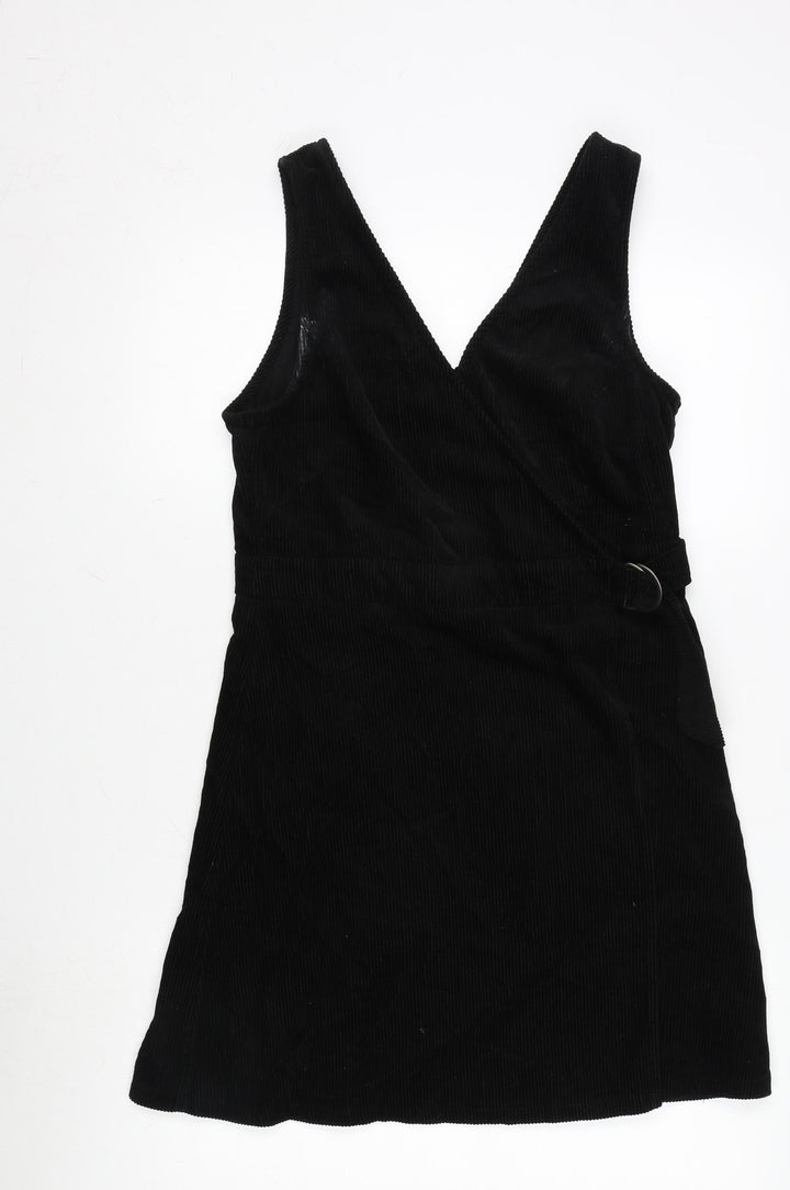 New Look Womens Black Cotton A-Line Size 12 V-Neck Tie