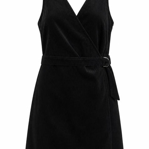 New Look Womens Black Cotton A-Line Size 12 V-Neck Tie