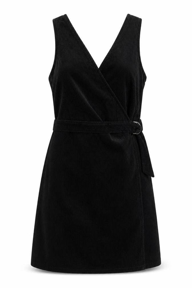 New Look Womens Black Cotton A-Line Size 12 V-Neck Tie