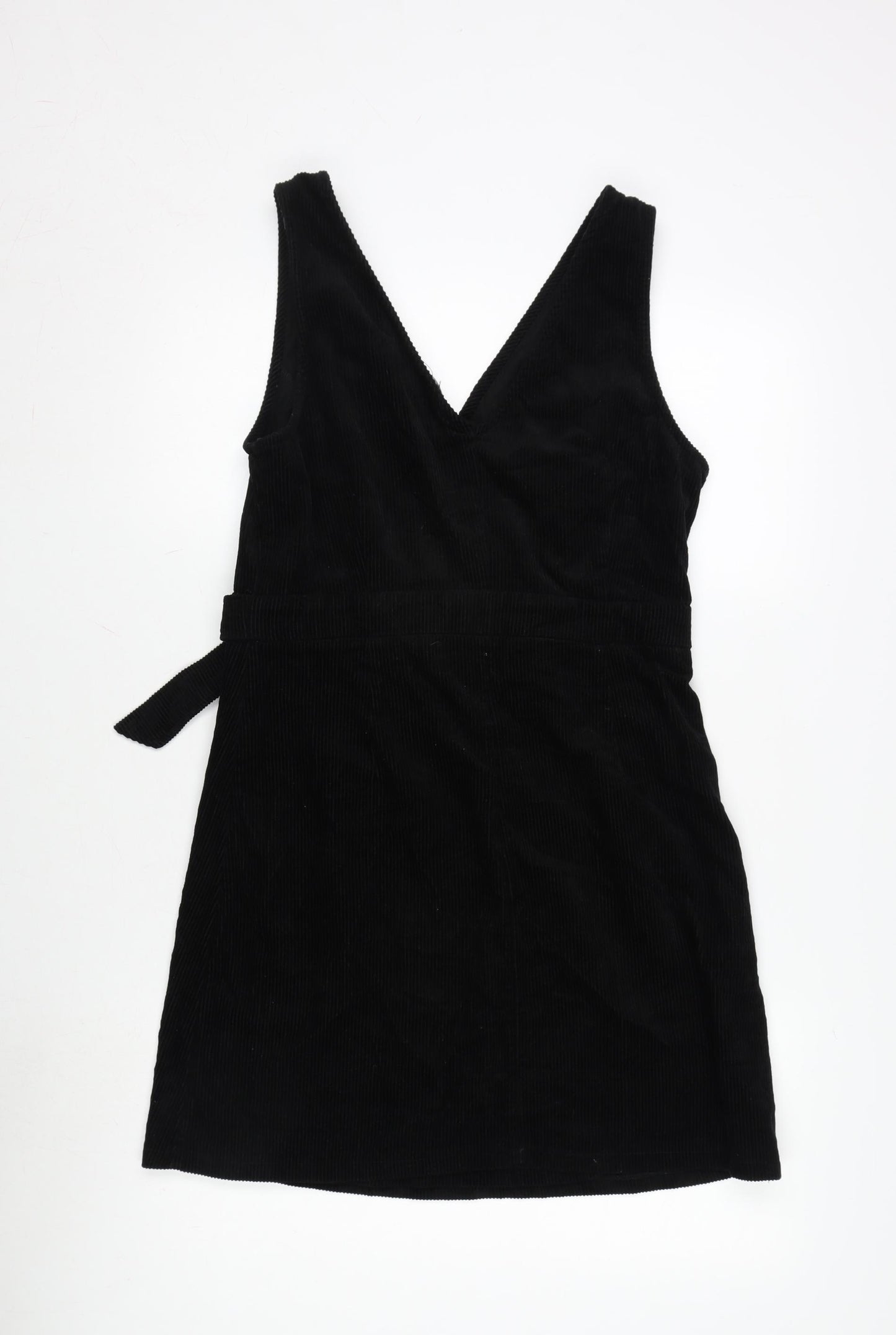 New Look Womens Black Cotton A-Line Size 12 V-Neck Tie