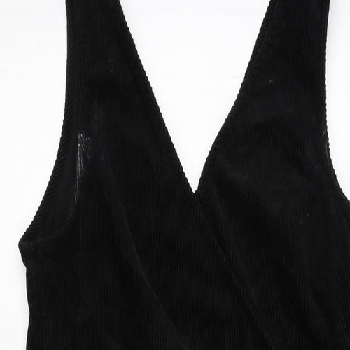 New Look Womens Black Cotton A-Line Size 12 V-Neck Tie