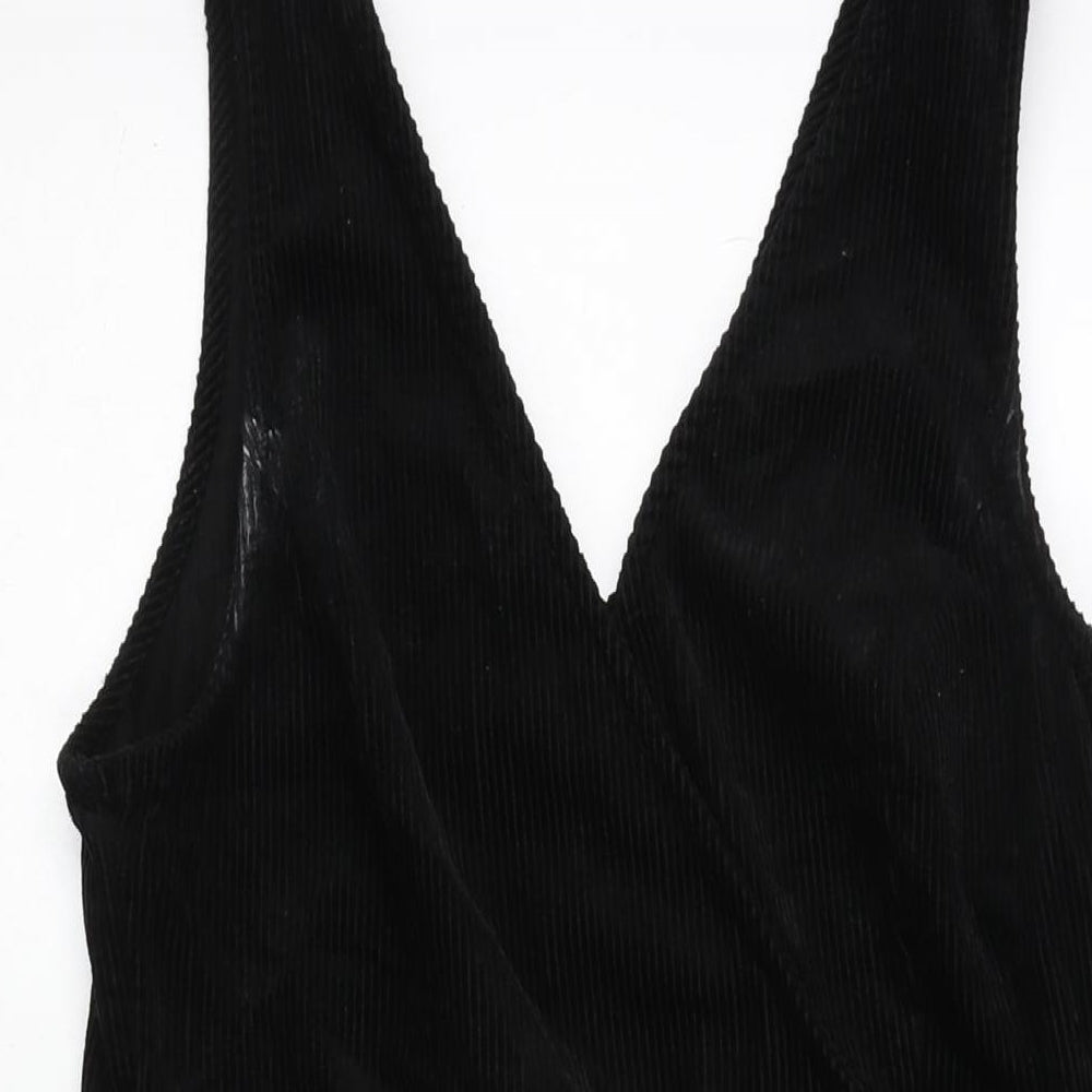 New Look Womens Black Cotton A-Line Size 12 V-Neck Tie