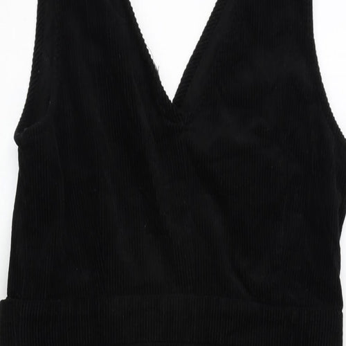 New Look Womens Black Cotton A-Line Size 12 V-Neck Tie