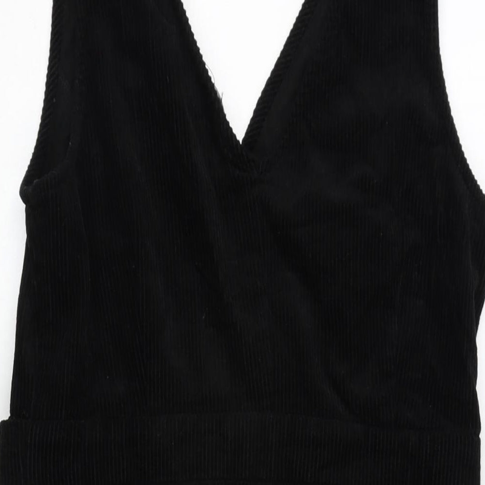 New Look Womens Black Cotton A-Line Size 12 V-Neck Tie