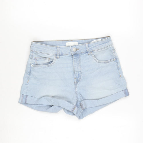 H&M Womens Blue Cotton Basic Shorts Size 8 Regular Zip - Raw Hem