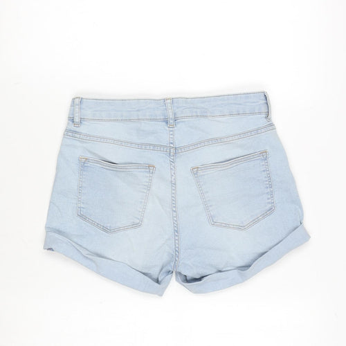 H&M Womens Blue Cotton Basic Shorts Size 8 Regular Zip - Raw Hem