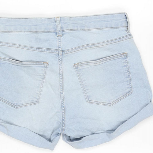 H&M Womens Blue Cotton Basic Shorts Size 8 Regular Zip - Raw Hem