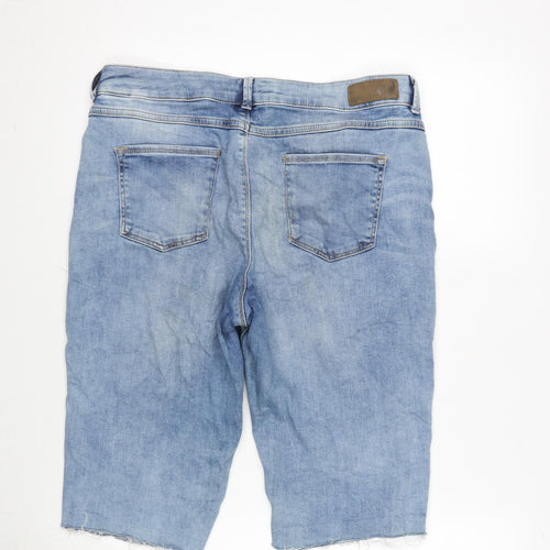 Marks and Spencer Womens Blue Cotton Bermuda Shorts Size 14 L14 in Regular Zip - Raw Hem
