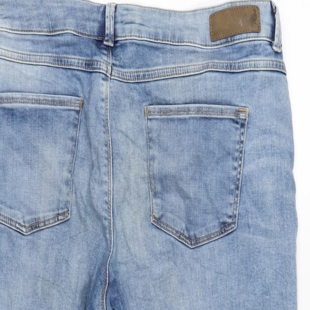 Marks and Spencer Womens Blue Cotton Bermuda Shorts Size 14 L14 in Regular Zip - Raw Hem