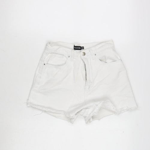 PRETTYLITTLETHING Womens White Cotton Cut-Off Shorts Size 8 Regular Zip