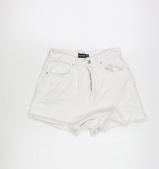 PRETTYLITTLETHING Womens White Cotton Cut-Off Shorts Size 8 Regular Zip