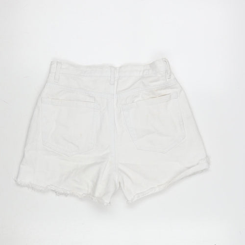 PRETTYLITTLETHING Womens White Cotton Cut-Off Shorts Size 8 Regular Zip