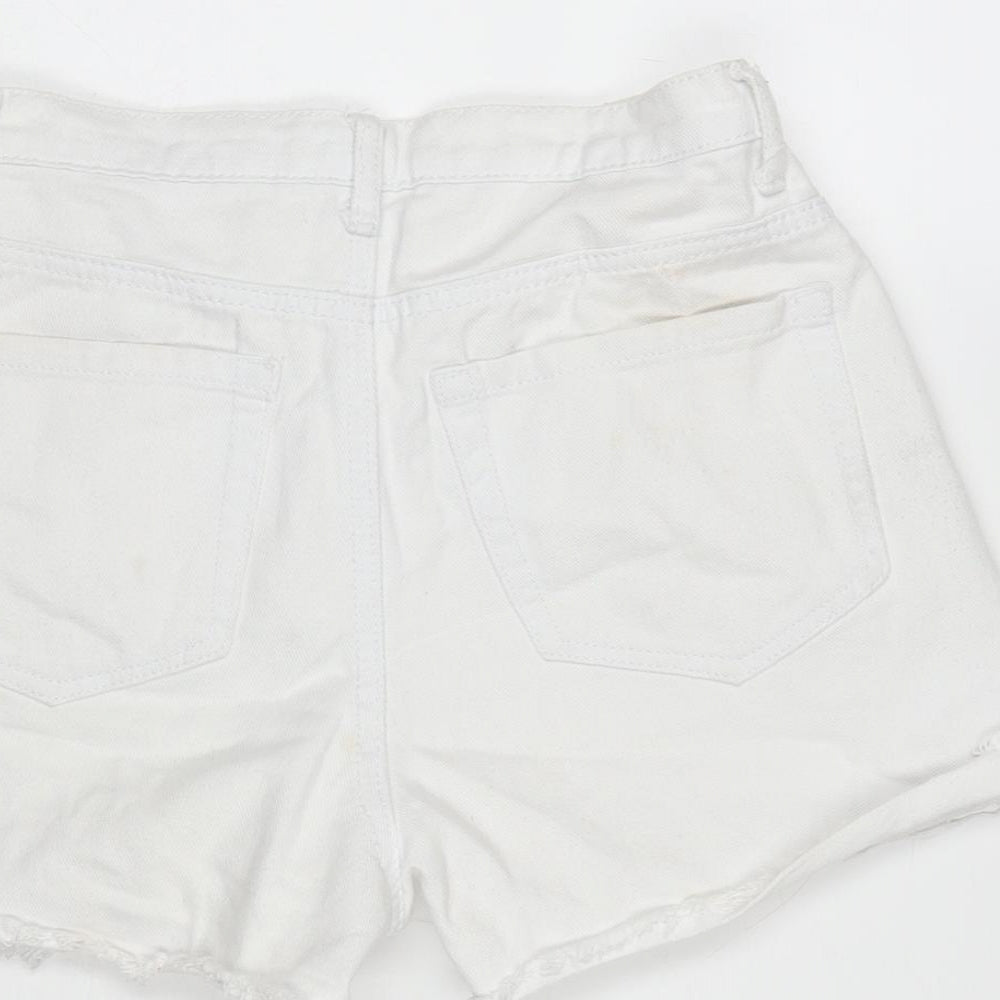 PRETTYLITTLETHING Womens White Cotton Cut-Off Shorts Size 8 Regular Zip