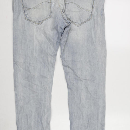 Lee Mens Blue Cotton Straight Jeans Size 34 in L31 in Regular Zip