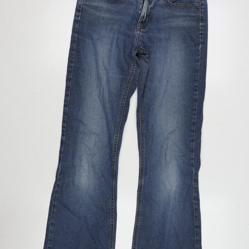 Marks and Spencer Womens Blue Cotton Blend Bootcut Jeans Size 10 L30 in Regular Zip