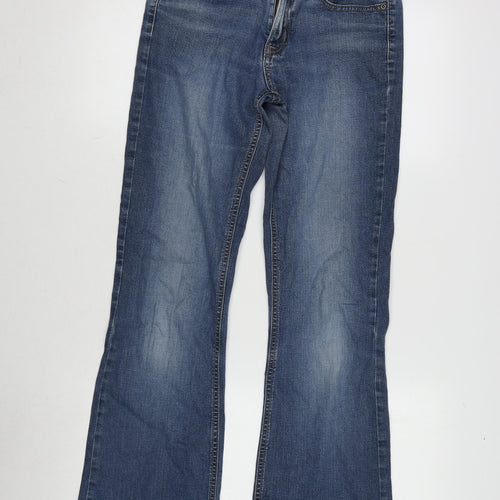 Marks and Spencer Womens Blue Cotton Blend Bootcut Jeans Size 10 L30 in Regular Zip