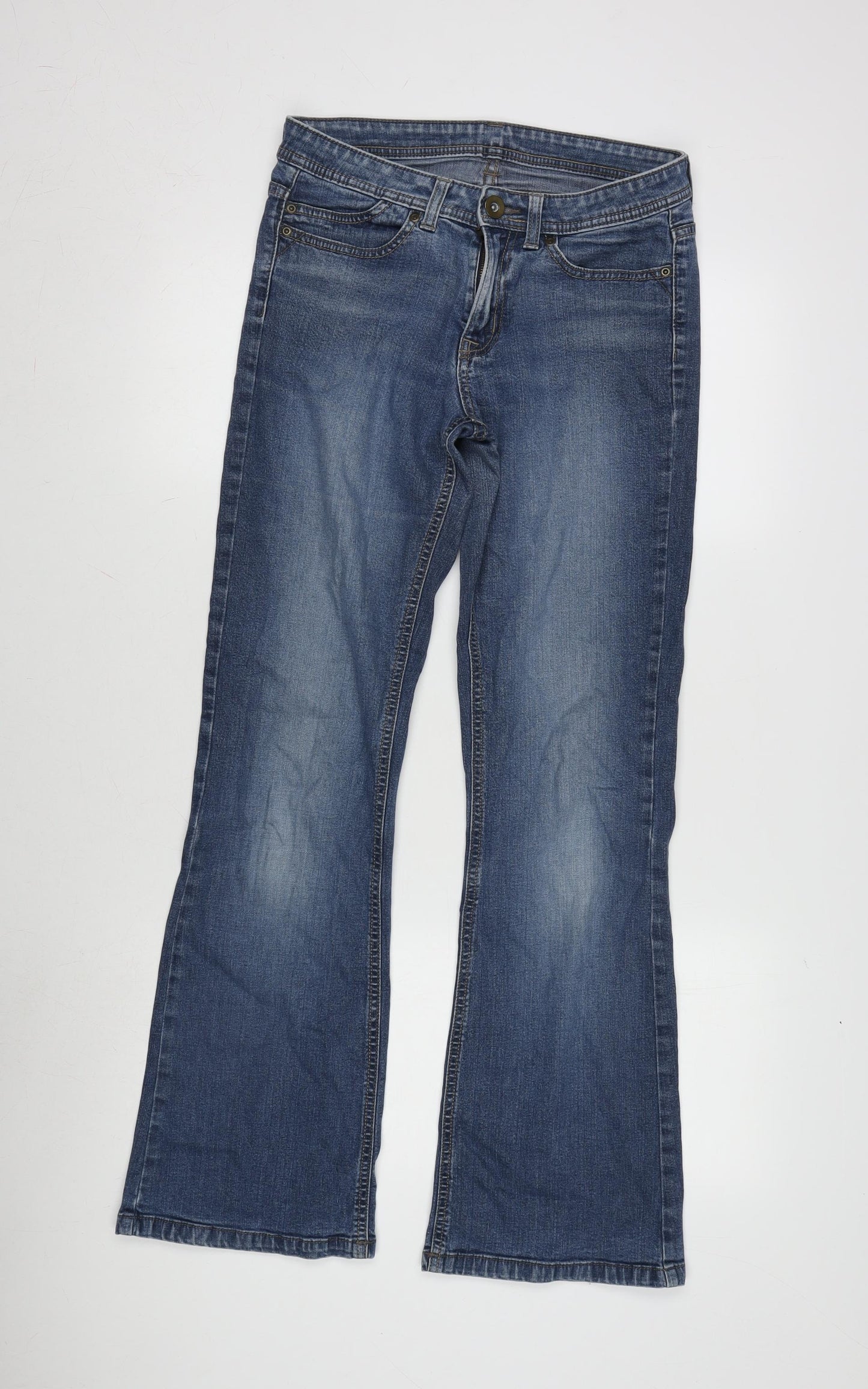 Marks and Spencer Womens Blue Cotton Blend Bootcut Jeans Size 10 L30 in Regular Zip