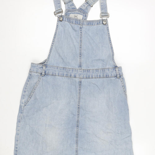 New Look Womens Blue Cotton Pinafore/Dungaree Dress Size 12 Scoop Neck Snap