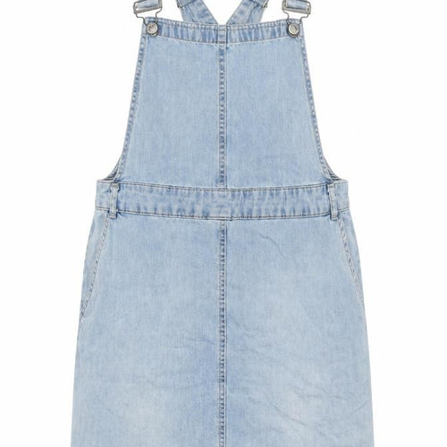 New Look Womens Blue Cotton Pinafore/Dungaree Dress Size 12 Scoop Neck Snap