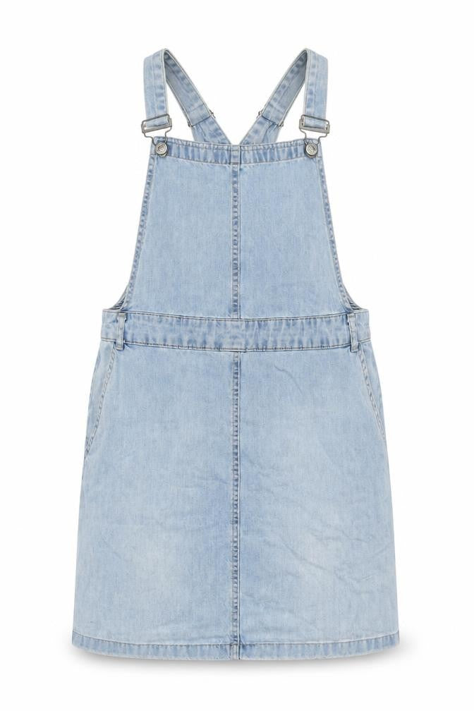 New Look Womens Blue Cotton Pinafore/Dungaree Dress Size 12 Scoop Neck Snap