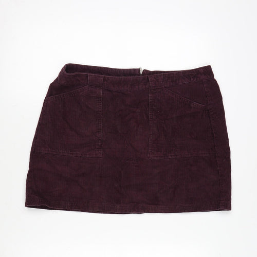 F&F Womens Purple Cotton A-Line Skirt Size 14 Zip