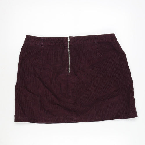 F&F Womens Purple Cotton A-Line Skirt Size 14 Zip