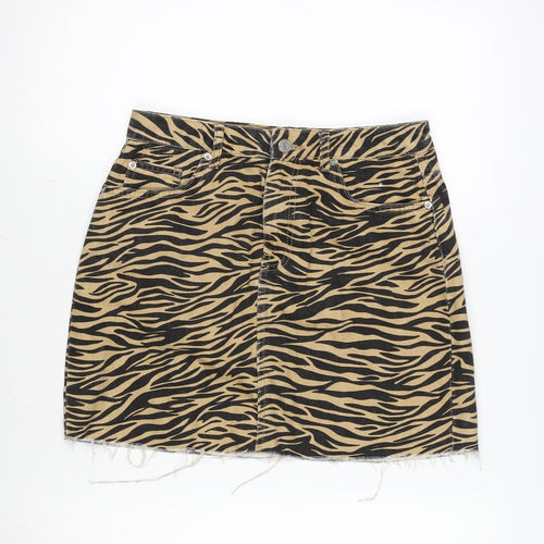 Denim & Co. Womens Brown Camouflage Cotton A-Line Skirt Size 10 Zip