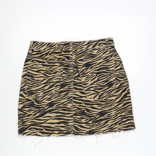 Denim & Co. Womens Brown Camouflage Cotton A-Line Skirt Size 10 Zip