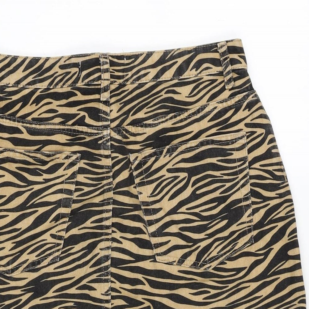 Denim & Co. Womens Brown Camouflage Cotton A-Line Skirt Size 10 Zip