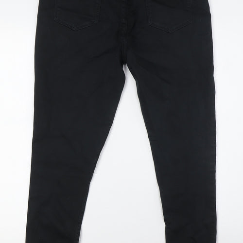 F&F Womens Black Herringbone Cotton Skinny Jeans Size 16 L28 in Regular Button